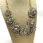 Designer J. Crew Gold-Tone Crystal Asymmetrical Floral Statement Necklace image number 1