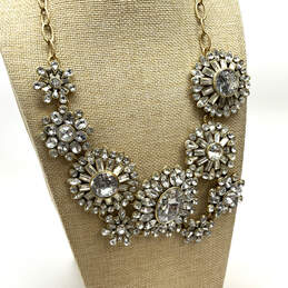 Designer J. Crew Gold-Tone Crystal Asymmetrical Floral Statement Necklace