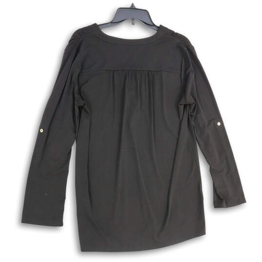 Womens Black Long Sleeve Chain Detail Lace-Up Neck Tunic Blouse Top Size L image number 2