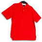Mens Red Spread Collar Short Sleeve Side Slit Polo Shirt Size Large image number 1
