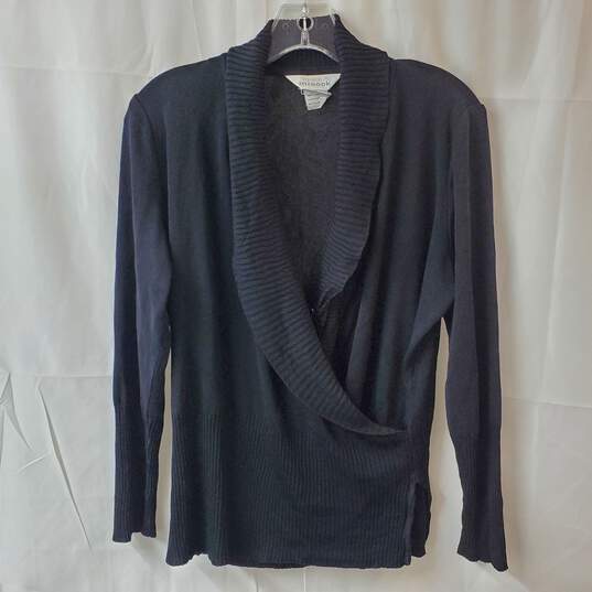 Misook Black Wrap Front Acrylic Sweater Size M image number 1