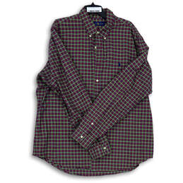 Mens Purple Plaid Regular Fit Collared Long Sleeve Button-Up Shirt Size XXL