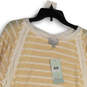 NWT Womens Yellow White Knitted Striped Long Sleeve Pullover Sweater Size S image number 3