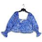 NWT Womens Blue Floral Square Neck Long Sleeve Cropped Blouse Top Size S image number 1