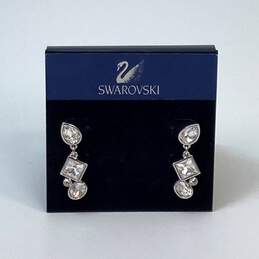Designer Swarovski Silver-Tone Clear Crystal Cut Stone Dangle Earrings
