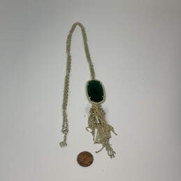 Designer Kendra Scott Rayne Gold-Tone Green Stone Tassel Pendant Necklace alternative image