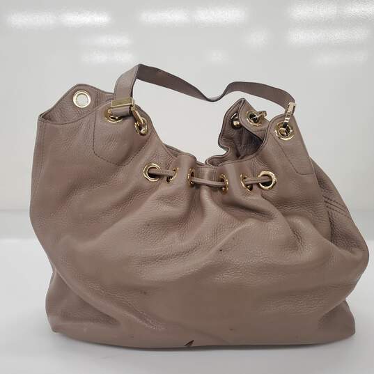 Michael Kors Brown Pebble Leather Drawstring Hobo Handbag image number 2
