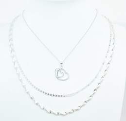 Bright Sterling Silver CZ Heart Pendant Herringbone Twisted Chain Necklaces 17.3g alternative image