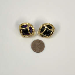 Designer Joan Rivers Gold-Tone Purple Crystal Clip-On Stud Earrings