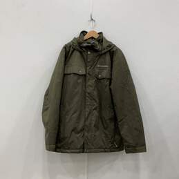 Mens Olive Green Long Sleeve Hooded Flap Pocket Full-Zip Parka Jacket Size XL