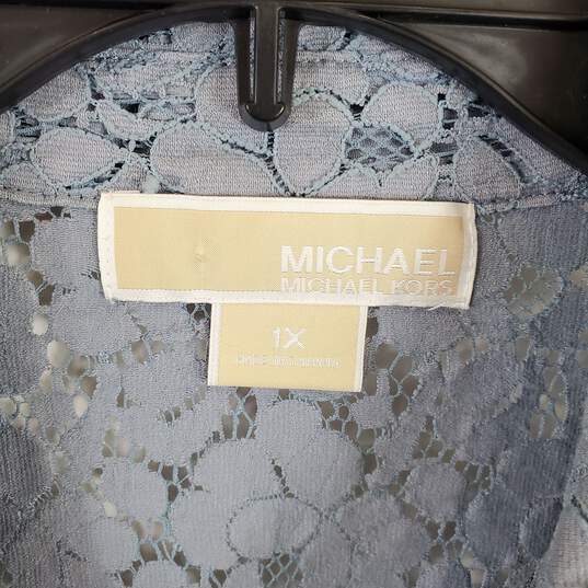 Michael Kors Women Blue Lace Button Up Shirt 1X image number 3