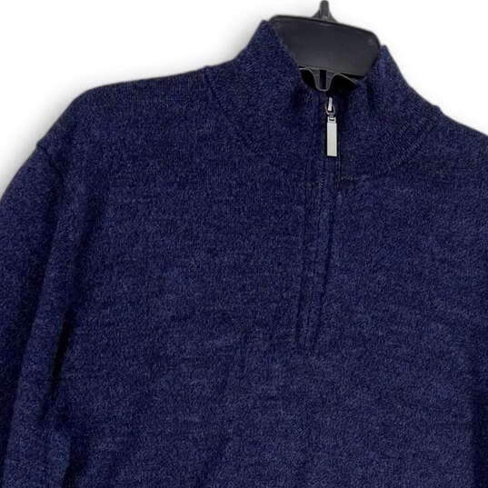 Mens Blue Knitted 1/4 Zip Mock Neck Long Sleeve Pullover Sweater Size XL image number 3