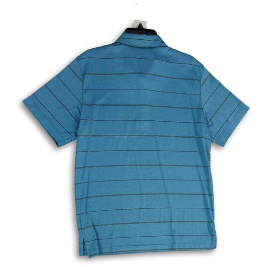 Mens Blue Striped Spread Collar Short Sleeve Golf Polo Shirt Size Large image number 2