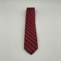 NWT Mens Red White Striped Four-In-Hand Keeper Loop Pointed Neck Tie