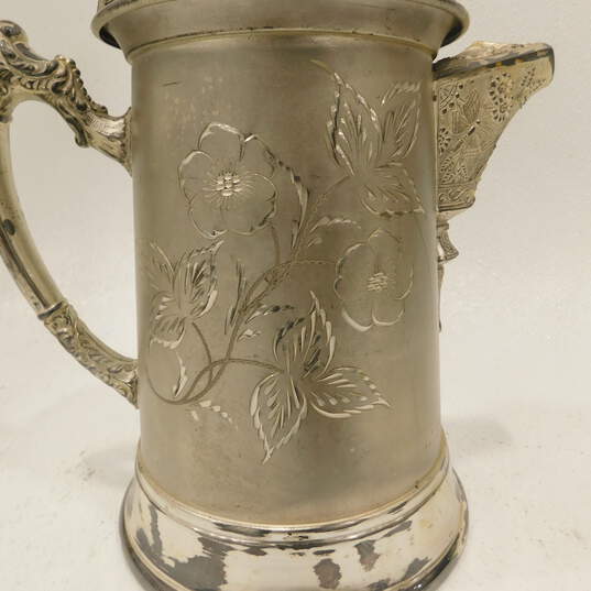 Vintage Art Nouveau Large Silver Plate Coffee Pot W/ Floral & Butterfly Engraved Design image number 7