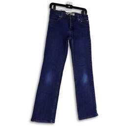 Womens Blue Denim Medium Wash Pockets Stretch Straight Leg Jeans Size 4
