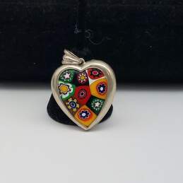 Sterling Silver Murano Glass Heart Pendant & Hoop Earrings Bundle 2pcs 16.9g alternative image