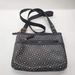 Fossil Black & Gray Patterned Coated Canvas Flat Small Crossbody