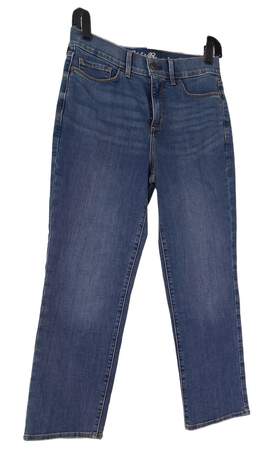 Womens Blue Medium Wash Pockets Casual Denim Straight Leg Jeans Size 4
