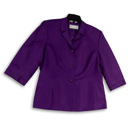Womens Purple Notch Lapel 3/4 Sleeve Single Breasted Three Button Blazer 16