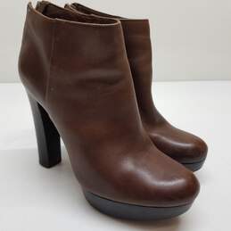 Michael Kors Brown Leather Block Heel Platform Ankle Boots Size 6.5