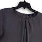 Womens Gray Pleated Round Neck Short Sleeve Back Zip Blouse Top Size 14 image number 3