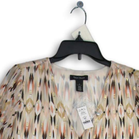 NWT Womens Pink Brown Gold Geometric Long Sleeve V-Neck Blouse Top Size 8 image number 3