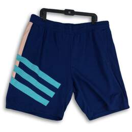 Adidas Mens Blue Three Stripes Elastic Waist Pull-On Athletic Shorts Size 2XL