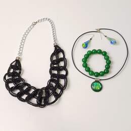 Green, Black, And Silver Toned Costume Fashion Jewelry Set alternative image