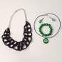Green, Black, And Silver Toned Costume Fashion Jewelry Set image number 2