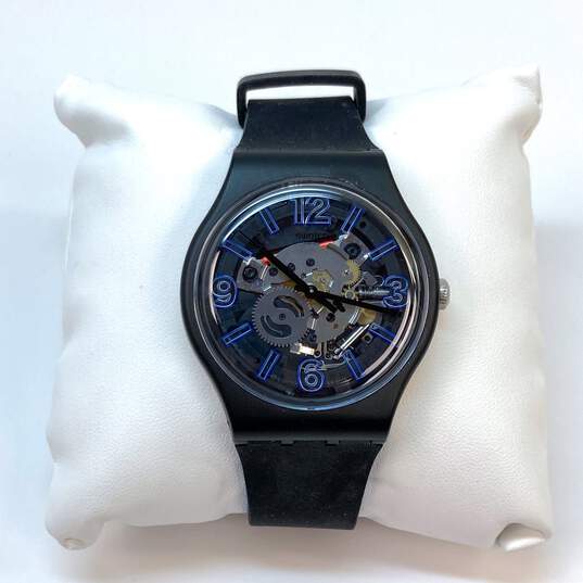 Designer Swatch Blue Black Water Resistant Analog Quartz Wristwatch image number 1
