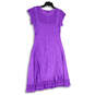 Womens Purple Short Ruffle Sleeve Round Neck Midi A-Line Dress Size Large image number 2