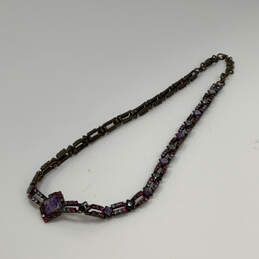 Designer Sorrelli Gold-Tone Purple Pink Crystal Cut Stone Chain Nekclace