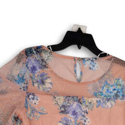 NWT Womens Pink Floral Short Sleeve Keyhole Back Blouse Top Size Medium