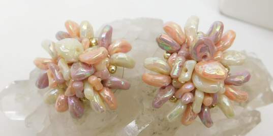 Vintage Iridescent Pastel Multi Strand Beaded Necklace & Floral & Beaded Clip On Earrings 86.5g image number 4