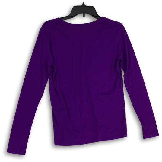 Womens Purple V-Neck Long Sleeve Pullover T-Shirt Size Medium image number 2