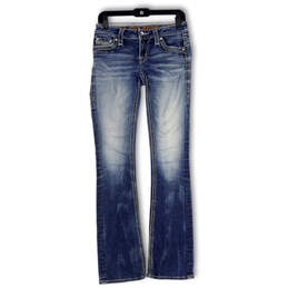 Womens Blue Denim Pockets Medium Wash Comfort Bootcut Leg Jeans Size 25