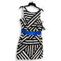 NWT Womens Black White Striped Sleeveless Back Zip Sheath Dress Size 11 image number 1