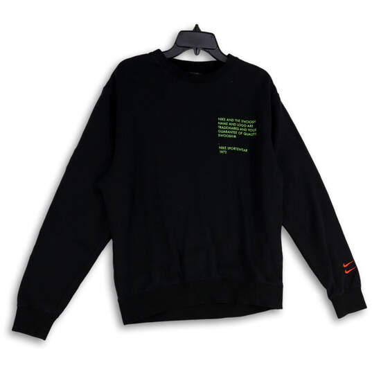Mens Black Green Writing Long Sleeve Crew Neck Pullover Sweatshirt Size M image number 1