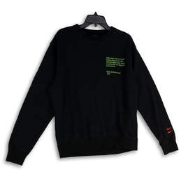 Mens Black Green Writing Long Sleeve Crew Neck Pullover Sweatshirt Size M
