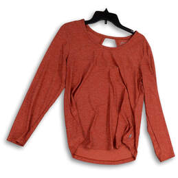 Womens Red Round Neck Long Sleeve Back Key Hole Pullover T-Shirt Size M