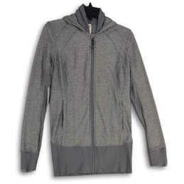 Womens Gray Heather Long Sleeve Hooded Activewear Full-Zip Jacket Size 8