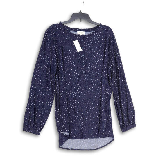 NWT Womens Blue White Polka Dot Ruffle Long Sleeve Blouse Top Size XL image number 1