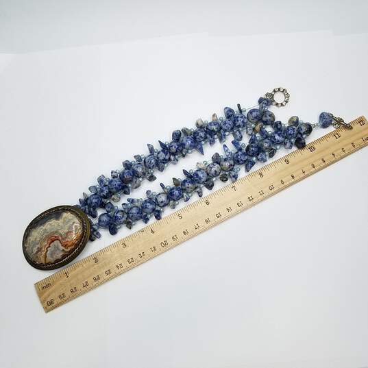 Silver Tone Sodalite & Crazy Lace Agate Pendant Toggle Necklace 191.6g image number 4