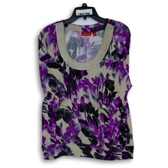 Womens Multicolor Floral Scoop Neck 3/4 Sleeve Pullover Blouse Top Size L image number 1