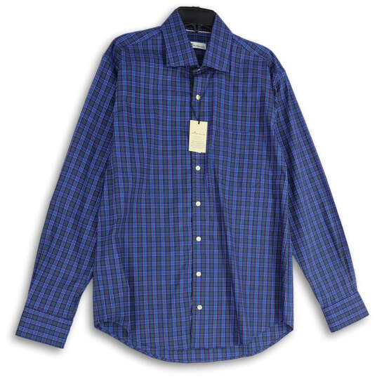 NWT Mens Blue Plaid Crown Ease Stretch Long Sleeve Button-Up Shirt Size L image number 1