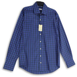 NWT Mens Blue Plaid Crown Ease Stretch Long Sleeve Button-Up Shirt Size L