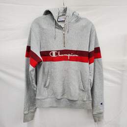 Champion Reverse Weave Half Zip Pullover & Hoody Light Gray & Red Size SM