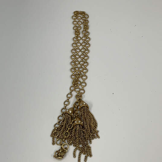Designer J. Crew Gold-Tone Rhinestone Link Chain Tassel Pendant Necklace image number 2
