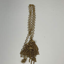 Designer J. Crew Gold-Tone Rhinestone Link Chain Tassel Pendant Necklace alternative image